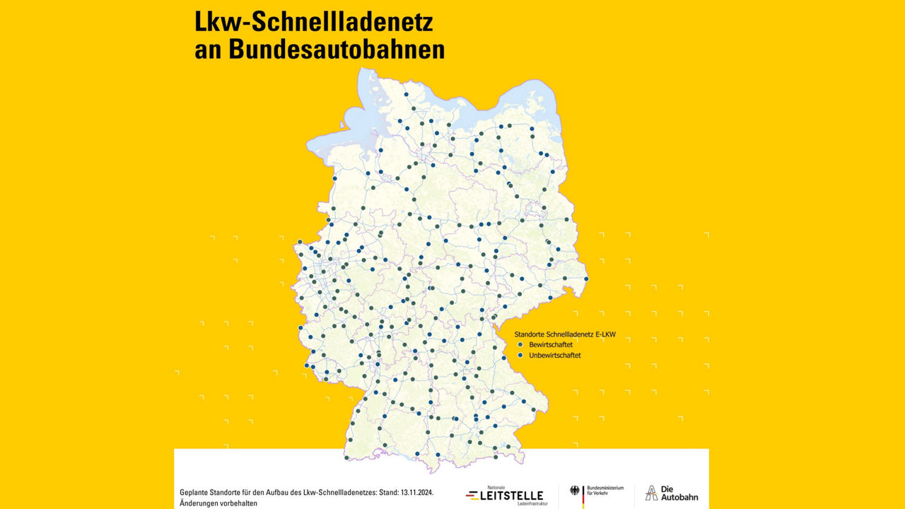Fast-charging network for trucks on federal highways